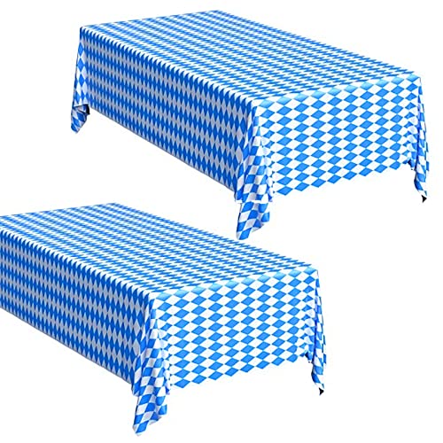 Matogle 2 Stück Oktoberfest Tischdecke Deko Bayrische Tischtuch Oktoberfest Tischdeko Party Deko Biertisch Blau Weiß Raute 130 x 275cm für Bierzeltgarnitur Bayern Bier Festival Starkbierfest von Matogle