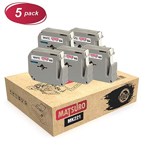 Matsuro Original | Kompatibel Etiketten Schriftband Ersatz für BROTHER P-TOUCH M-K221 MK221 Schwarz auf Weiß (9 mm x 8 m | 5-er PACK) von Matsuro