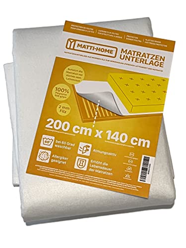 Matti-Home Matratzenunterlage aus Filz für den Lattenrost 140 x 200 cm atmungsaktiver Matratzenschoner aus Nadelfilz 100% Polyester Weiß von Matti-Home