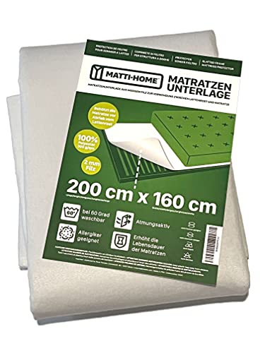 Matti-Home Matratzenunterlage aus Filz für den Lattenrost 160 x 200 cm atmungsaktiver Matratzenschoner aus Nadelfilz 100% Polyester Weiß Matti-Home Matratzenunterlage aus Filz für den Lattenrost 160 x 200 cm atmungsaktiver Matratzenschoner aus Nadelfilz 100% Polyester Weiß von Matti-Home