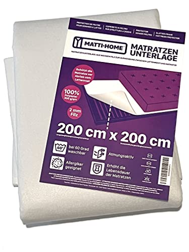 Matti-Home Matratzenunterlage aus Filz für den Lattenrost 200 x 200 cm atmungsaktiver Matratzenschoner aus Nadelfilz 100% Polyester Weiß von Matti-Home