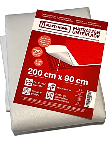 Matti-Home Matratzenunterlage aus Filz für den Lattenrost 90 x 200 cm atmungsaktiver Matratzenschoner aus Nadelfilz 100% Polyester Weiß von Matti-Home