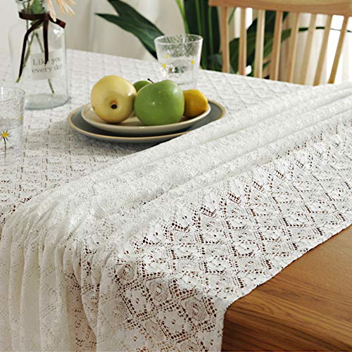 Matty-LZ Hohl Elegant Familie Spitze Tischdecke Party Boho Hochzeit Tisch Deko, Abwaschbar Spitzentischdecke für Aeburtstag Hochzeit Vintage Länge Wählbar (Weiß-B, 150 x 100 cm) von Matty-Hause