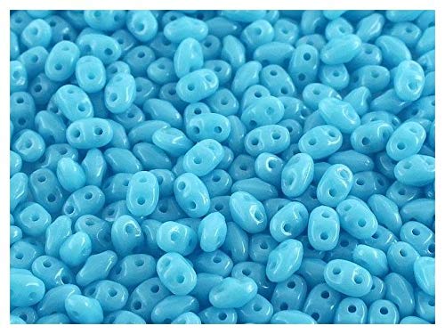 10 Gramm MiniDuo Beads - Tschechische Druckperlen mit Zwei Löchern, Größe: 2x4mm, Opaque Turquoise Blue von Matubo