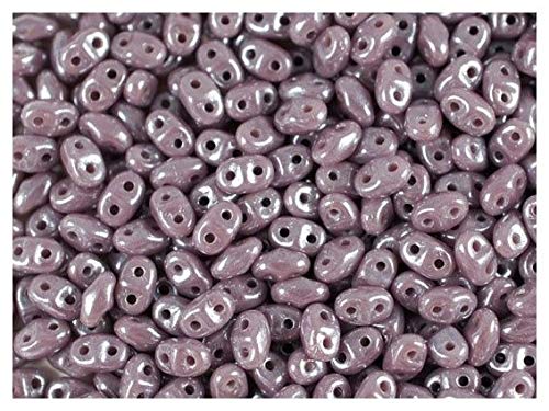 10gr MiniDuo Beads - Tschechische Druckperlen mit Zwei Löchern, Größe: 2x4mm, Opaque Violet White Luster von Matubo