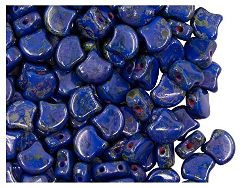 30 pcs Ginko Glasperlen 7,5 mm, 2 Loch, Opaque Blue Travertine, Tschechisches Glas von Matubo