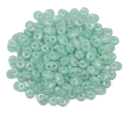 Superduo Tschechische Glasperlen mit zwei Löchern, milchiger Peridot, 8 g Tube von Matubo
