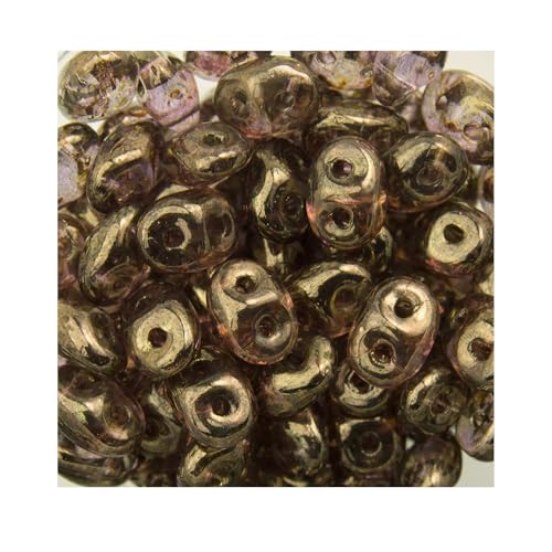 Superduo Tschechische Glasperlen mit zwei Löchern, transparent, goldfarben, rauchiger Topas, 8 g Tube Superduo Tschechische Glasperlen mit zwei Löchern, transparent, goldfarben, rauchiger Topas, 8 g Tube von Matubo