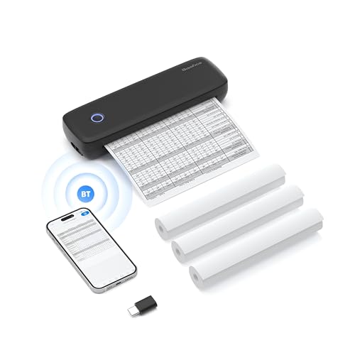 Matybobe A4 Tragbarer Thermo Transfer Drucker Drahtlos & USB Verbinden mit Mobilem Computer 56mm/77mm/107mm/210mm/216mm(2in/3in/4in/8in/8,5 in) US-Buchstabe A5 Papier Größe für Office (B-1) von Matybobe