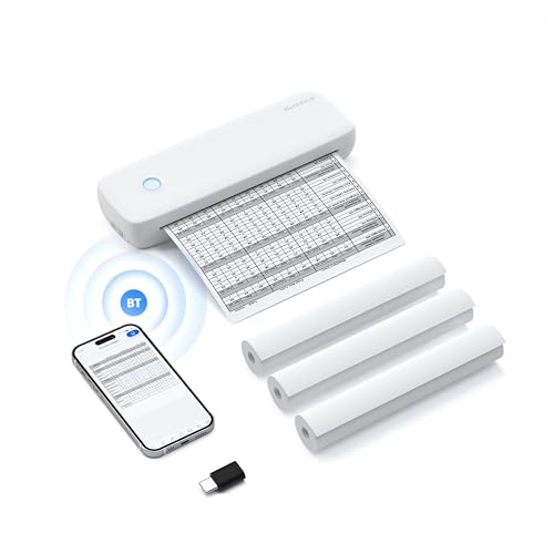 Matybobe A4 Tragbarer Thermo Transfer Drucker Drahtlos & USB Verbinden mit Mobilem Computer 56mm/77mm/107mm/210mm/216mm(2in/3in/4in/8in/8,5 in) US-Buchstabe A5 Papier Größe für Office (W-1) von Matybobe