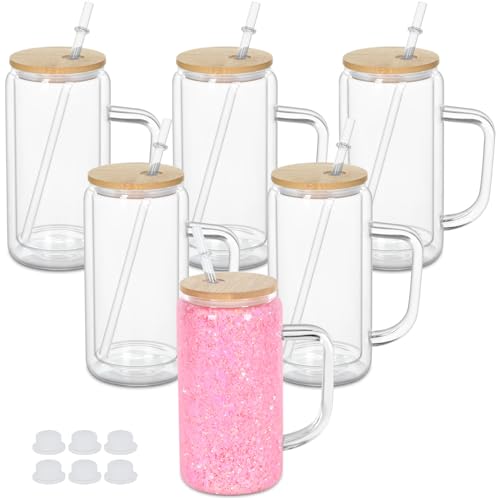 Maucircol Schneekugelbecher mit Griff, vorgebohrt, doppelwandig, Glasbecher für Glitzer, 473 ml, 6 Stück Maucircol Schneekugelbecher mit Griff, vorgebohrt, doppelwandig, Glasbecher für Glitzer, 473 ml, 6 Stück von Maucircol