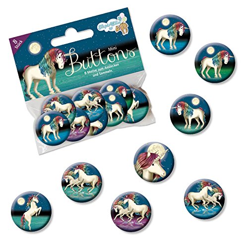 Mauder Verlag 8 Mini Button * LUNABELLE Einhorn * mit Anstecknadel vom Lutz 67247 // Kinder Geburtstag Mitgebsel Geschenk Party Buttons Set von Lutz Mauder