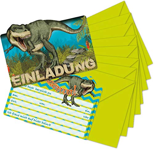 Mauder Verlag 16-teiliges Set: 8 Einladungskarten mit 8 Umschläge * Dinosaurier & T-REX * für Kindergeburtstag vom Lutz 26023 // Kinder Geburtstag Einladung Karten Dino von Lutz Mauder