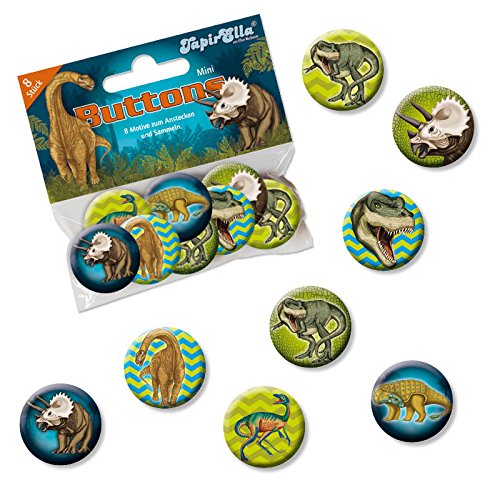Mauder Verlag 8 Mini Button * Dinosaurier & T-REX * mit Anstecknadel vom Lutz 67246 // Kinder Geburtstag Mitgebsel Geschenk Party Buttons Set von Mauder Verlag
