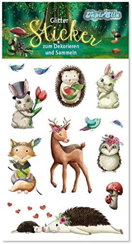 Mauder Glitzersticker * SÜSSE WALDTIERE * mit 12 Sticker als Mitgebsel für Kinder | 72347 | Wald Tiere Aufkleber zum Kindergeburtstag, Ostern & Basteln von Mauder