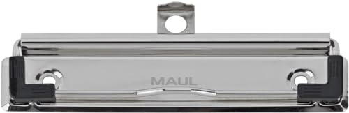 MAUL Bügelklemmer Edelstahl zur Montage auf Metall, Kunststoff, Holz, mit Aufhängeöse, auch für DIY und Basteln, Breite 12 cm, Klemmweite 0,8 cm, Silber von MAUL