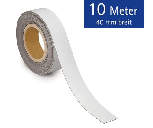 MAUL Kennzeichnungsband 40mm x 1mm | Beschriftbares Band mit magnetischer Rückseite | Vielseitig anwendbar in Büro, Werkstatt, Lager und Küche | Individuell zuschneidbar | 10m Länge | Weiß von Maul