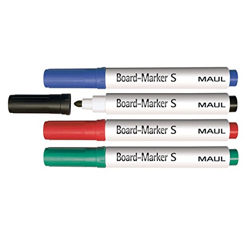 Maul Boardmarker S | Whiteboard Marker Set mit 4 farbigen Stiften | Rundspitze mit 1,5-2mm Linienbreite | Trocken abwischbar | Ideal zum Beschriften von Whiteboard und Kennzeichnungsband | Bunt von Maul