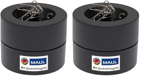 Maul Klammernspender MAULpro | Ø7,3x6cm | Schreibtisch Organizer für Büroklammern | Schreibtisch Zubehör mit Magnet für Büro | Inklusive 15 Klammern | Stilvoller Büroklammernspender | Schwarz von Maul