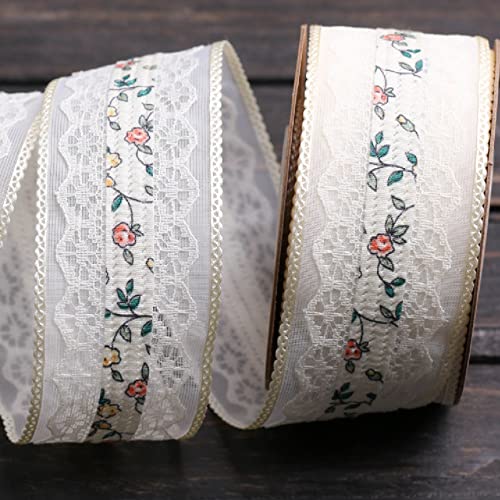 3,1 cm x 9,1 m Spitzenband weiße Vintage floralem Stoffband Spitze mit für DIY-Handwerk, Haarschleife, Nähen, Geschenkverpackungen,Hochzeitsdekoration (gelbe Blumen) von Mausouca
