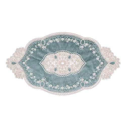 Mausouca Retro Französisch Ovale Deckchen, Elegante Samt-Tischsets Vasenmatten Stickerei Kommode Schal (Größe: 55 x 35 cm) (Blau) von Mausouca