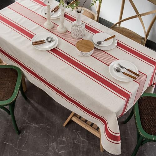Vintage französische rot gestreifte Tischdecke, Baumwoll-Leinen-Tischdecke, waschbar, wiederverwendbar, Tischdecke für Küche, Esszimmer, Bauernhaus, Tischdekoration (150 x 220 cm) von Mausouca