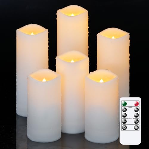 Mavandes LED wasserdichte batteriebetriebene Outdoor-Kerzen, flackernd mit Fernbedienung und Timer, Set aus 6 flammenlosen Plastik-Stumpenkerzen in Weiß, Größen: 5,5cm x 10, 12,5, 15, 17,5cm Mavandes LED wasserdichte batteriebetriebene Outdoor-Kerzen, flackernd mit Fernbedienung und Timer, Set aus 6 flammenlosen Plastik-Stumpenkerzen in Weiß, Größen: 5,5cm x 10, 12,5, 15, 17,5cm von Mavandes