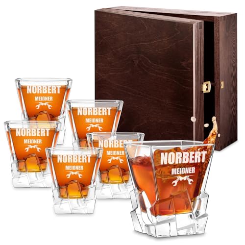 Maverton 6er Whiskygläser Set mit Gravur - 250ml personalisiert - edles Kristallglas - zum Geburtstag - für Männer - Whiskey Gläser Set mit luxuriösem Design - Werkzeug Maverton 6er Whiskygläser Set mit Gravur - 250ml personalisiert - edles Kristallglas - zum Geburtstag - für Männer - Whiskey Gläser Set mit luxuriösem Design - Werkzeug von Maverton