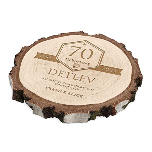 Maverton Deko Holzkreise rund mit Gravur - Durchmesser: 16-22 cm - Dicke: 1,5-2,5 cm - Baumscheibe aus Naturholz - unbehandeltes Birkenholz - zum Geburtstag für Männer - Stern von Maverton