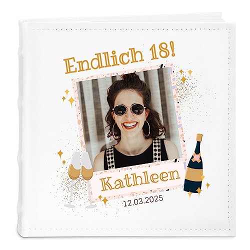 Maverton Einsteckalbum + mit Aufdruck - Fotoalbum für 200 Fotos 10x15-50 Seiten - Größe: 21x22cm - Weiß - Geschenk zum Geburtstag für Damen - Sekt von Maverton