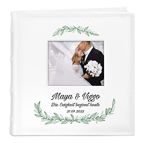 Maverton Einsteckalbum + mit Aufdruck - für 200 Fotos 10x15-100 weiße Seiten - Größe 21x22cm - Weiß - Geschenk für Paare - Hochzeitsgeschenk - Hochzeitstaggeschenke - Ewigkeit von Maverton