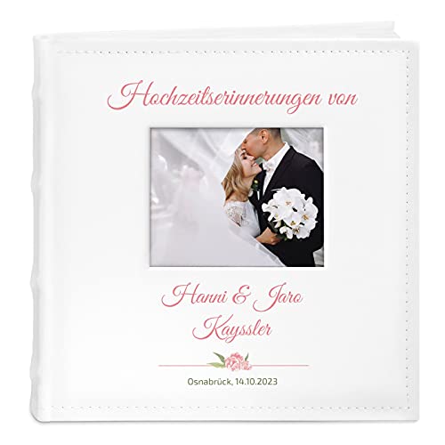 Maverton Einsteckalbum + mit Aufdruck - für 200 Fotos 10x15-100 weiße Seiten - Größe 21x22cm - Weiß - Geschenk für Paare - Hochzeitsgeschenk - Hochzeitstaggeschenke - Trauung von Maverton