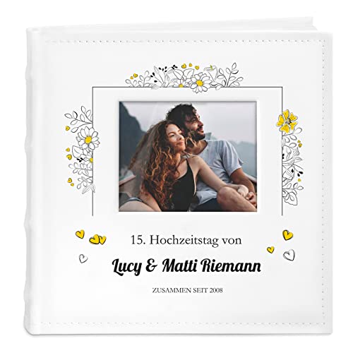 Maverton Einsteckalbum + mit Aufdruck - für 200 Fotos 10x15-100 weiße Seiten - Größe 21x22cm - Weiß - Geschenk für Paare - Hochzeitsgeschenk - Hochzeitstaggeschenke - Verbundenheit von Maverton