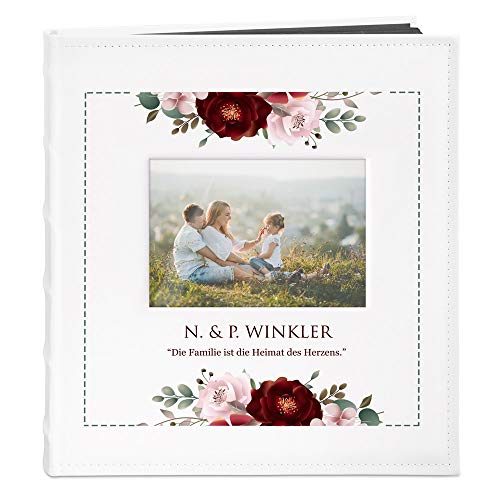 Maverton Fotoalbum zum Selbstgestalten mit Bildausschnitt mit Aufdruck - für 240 Fotos 10x15-60 schwarze Seiten - Größe 33x30cm - Weiß - personalisierte Geschenke zum Jubiläum - Hochzeitsgeschenk von Maverton