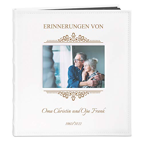 Maverton Fotoalbum zum Selbstgestalten mit Bildausschnitt & Gravur zum Jubiläum - Fotobuch zum Einkleben - 240 Fotos im Format 10x15-60 schwarze Seiten - Größe 33x30cm - Weiß - Hochzeitsgeschenk von Maverton
