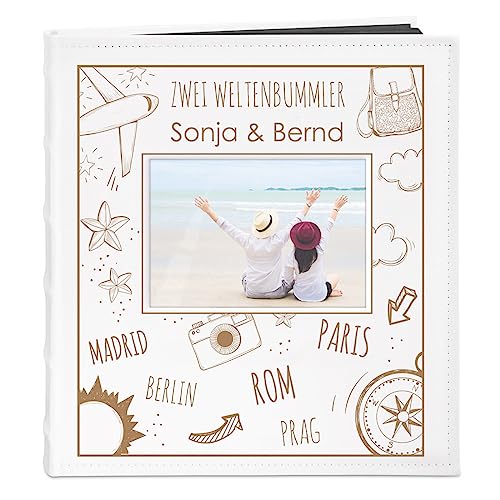 Maverton Fotoalbum zum Selbstgestalten mit Bildausschnitt & Gravur zum Jubiläum - Fotobuch zum Einkleben - 240 Fotos im Format 10x15-60 schwarze Seiten - Größe 33x30cm - Weiß - Hochzeitsgeschenk von Maverton