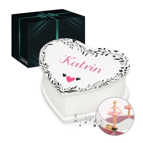 Maverton Herz Schmuckkästchen mit Aufdruck - Schmuckschatulle mit Spieluhr Ballerina - Musikschmuckdose in Herzform für Mädchen - Jewelkeeper zur Taufe - zur Erstkommunion - zum Geburtstag - Herzen von Maverton