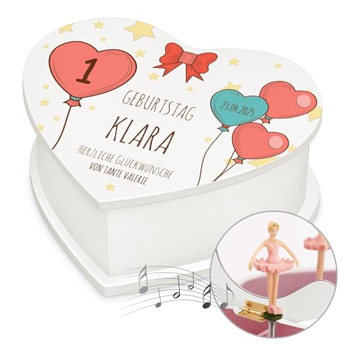 Maverton Herz Schmuckkästchen mit Aufdruck - Schmuckschatulle mit Spieluhr Ballerina - Musikschmuckdose in Herzform für Mädchen - Jewelkeeper zur Taufe zur Erstkommunion - zum Geburtstag - Luftballons Maverton Herz Schmuckkästchen mit Aufdruck - Schmuckschatulle mit Spieluhr Ballerina - Musikschmuckdose in Herzform für Mädchen - Jewelkeeper zur Taufe zur Erstkommunion - zum Geburtstag - Luftballons von Maverton