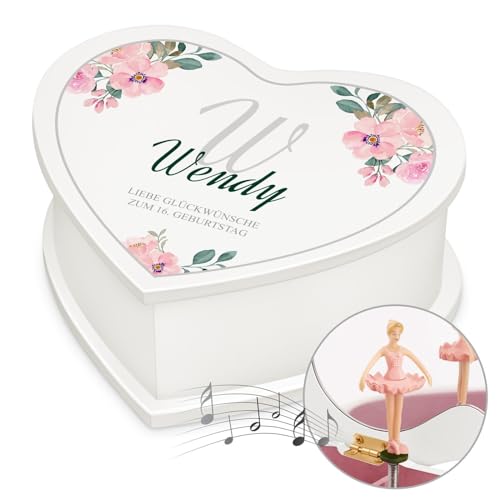 Maverton Herz Schmuckkästchen mit Aufdruck - Schmuckschatulle mit Spieluhr Ballerina - Musikschmuckdose in Herzform für Mädchen - Jewelkeeper zur Taufe - zur Erstkommunion - zum Geburtstag - Name Maverton Herz Schmuckkästchen mit Aufdruck - Schmuckschatulle mit Spieluhr Ballerina - Musikschmuckdose in Herzform für Mädchen - Jewelkeeper zur Taufe - zur Erstkommunion - zum Geburtstag - Name von Maverton