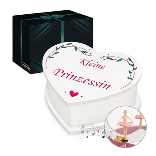 Maverton Herz Schmuckkästchen mit Aufdruck - Schmuckschatulle mit Spieluhr Ballerina - Musikschmuckdose in Herzform für Mädchen - Jewelkeeper zur Taufe zur Erstkommunion - zum Geburtstag - Prinzessin Maverton Herz Schmuckkästchen mit Aufdruck - Schmuckschatulle mit Spieluhr Ballerina - Musikschmuckdose in Herzform für Mädchen - Jewelkeeper zur Taufe zur Erstkommunion - zum Geburtstag - Prinzessin von Maverton