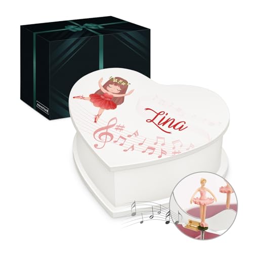 Maverton Herz Schmuckkästchen mit Aufdruck - Schmuckschatulle mit Spieluhr Ballerina - Musikschmuckdose in Herzform für Mädchen - Jewelkeeper zur Taufe - zur Erstkommunion - zum Geburtstag - Tänzerin von Maverton