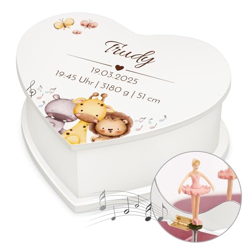 Maverton Herz Schmuckkästchen mit Aufdruck - Schmuckschatulle mit Spieluhr Ballerina - Musikschmuckdose in Herzform für Mädchen - Jewelkeeper zur Taufe - zur Erstkommunion - zum Geburtstag - Tiere Maverton Herz Schmuckkästchen mit Aufdruck - Schmuckschatulle mit Spieluhr Ballerina - Musikschmuckdose in Herzform für Mädchen - Jewelkeeper zur Taufe - zur Erstkommunion - zum Geburtstag - Tiere von Maverton