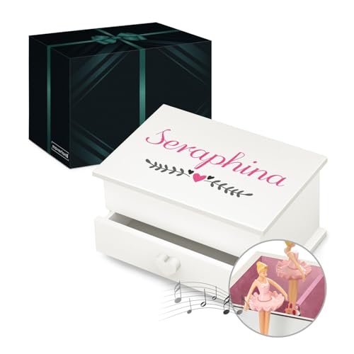 Maverton Jewelkeeper mit Aufdruck - Schmuckschatulle mit Spieluhr Ballerina - Musikschmuckdose für Mädchen - Schmuckkästchen zur Taufe - zur Erstkommunion - zum Geburtstag - mit Schublade - Herzen von Maverton