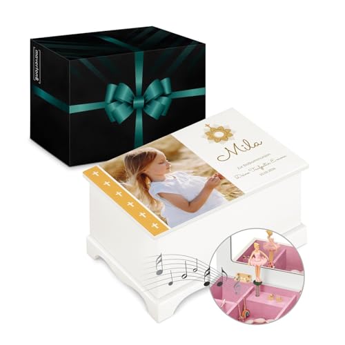 Maverton Jewelkeeper mit Aufdruck - Schmuckschatulle mit Spieluhr Ballerina - Musikschmuckdose für Mädchen - Schmuckkästchen zur Taufe - zur Erstkommunion - zum Geburtstag - ohne Schublade - Kreuzchen Maverton Jewelkeeper mit Aufdruck - Schmuckschatulle mit Spieluhr Ballerina - Musikschmuckdose für Mädchen - Schmuckkästchen zur Taufe - zur Erstkommunion - zum Geburtstag - ohne Schublade - Kreuzchen von Maverton