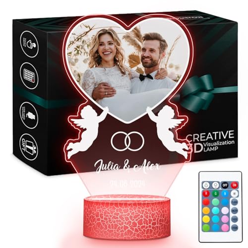 Maverton LED Lichtlampe - digitaler Bilderrahmen mit USB-Kabel - Hochzeitsgeschenke für Brautpaar - Geschenk Hochzeit - Jahrestag Geschenk - Personalisierte Geschenke für Paare - Deko Wohnzimmer von Maverton