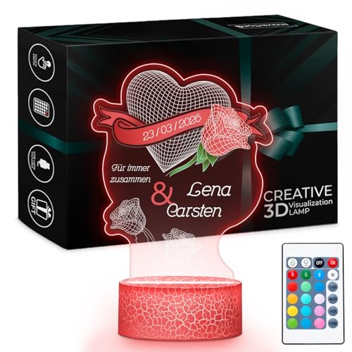 Maverton LED Lichtlampe - digitaler Bilderrahmen mit USB-Kabel - Hochzeitsgeschenke für Brautpaar - Geschenk Hochzeit - Jahrestag Geschenk - Personalisierte Geschenke für Paare - Deko Wohnzimmer von Maverton