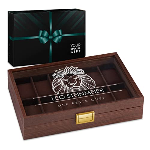 Maverton Uhrenbox mit Gravur für 12 Uhren - Uhrenkasten aus Holz - 31x21x7,5cm - Magnetverschluss - für Herren - zum Geburtstag - zu Weihnachten - Farbe: Weinrot - Löwe Maverton Uhrenbox mit Gravur für 12 Uhren - Uhrenkasten aus Holz - 31x21x7,5cm - Magnetverschluss - für Herren - zum Geburtstag - zu Weihnachten - Farbe: Weinrot - Löwe von Maverton