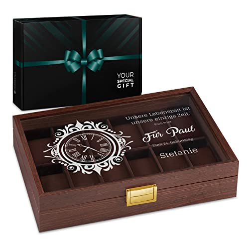 Maverton Uhrenbox mit Gravur für 12 Uhren - Uhrenkasten aus Holz - 31x21x7,5cm - Magnetverschluss - für Herren - zum Geburtstag - zu Weihnachten - Farbe: Weinrot - Zifferblatt Maverton Uhrenbox mit Gravur für 12 Uhren - Uhrenkasten aus Holz - 31x21x7,5cm - Magnetverschluss - für Herren - zum Geburtstag - zu Weihnachten - Farbe: Weinrot - Zifferblatt von Maverton
