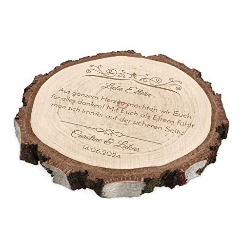 Maverton runde Holzscheibe mit Gravur - Untersetzer aus Birkenholz - Durchmesser: 16-22 cm - Dicke: 1,5-2,5 cm - Holzkreise personalisiert - Deko Baumscheibe für Paar - Danksagung von Maverton
