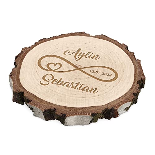 Maverton runde Holzscheibe mit Gravur - Untersetzer aus Birkenholz - Durchmesser: 16-22 cm - Dicke: 1,5-2,5 cm - Holzkreise personalisiert - Deko Baumscheibe für Paar - Unendlichkeit von Maverton